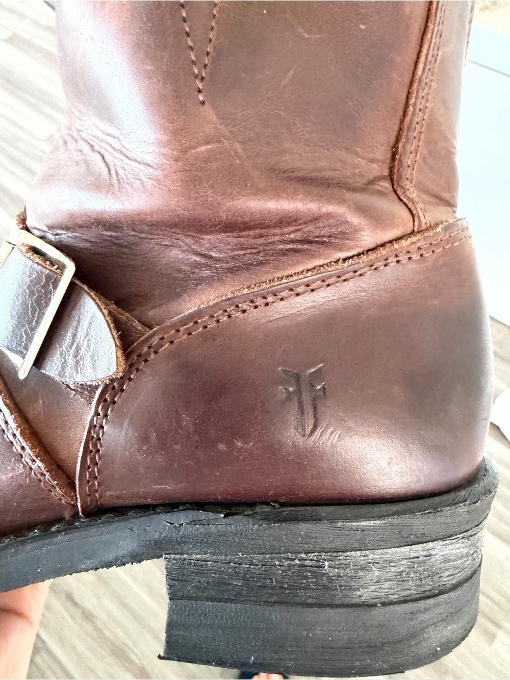 Frye Harness 8R ($458) Brown Distressed Leather Ankle Moto Boots Women Sz 8/8.5 - Picture 16 of 16